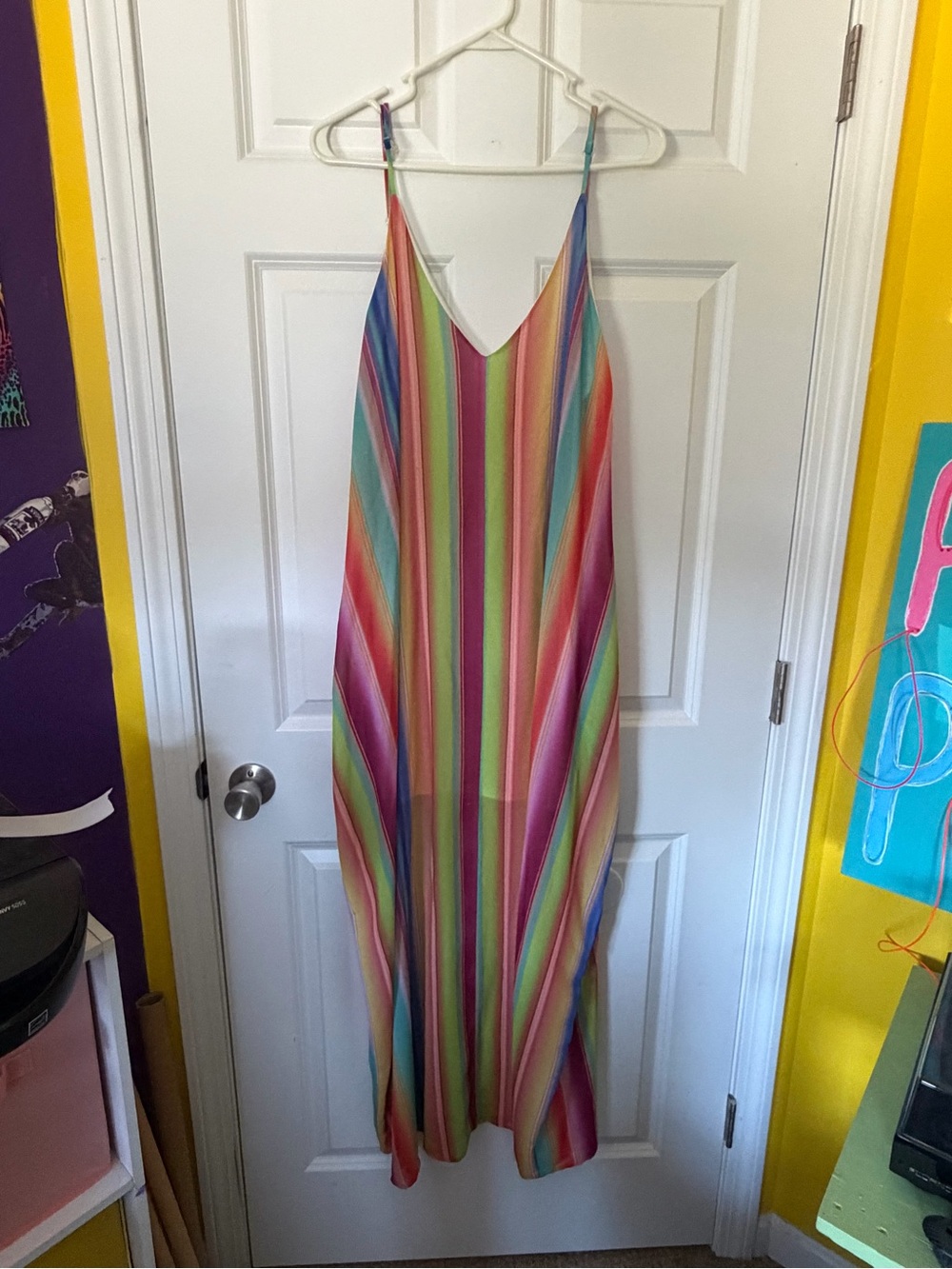 Rainbow Striped Maxi Slip Dress